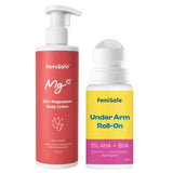 FemiSafe Sleep & Freshness Combo – Magnesium Sleep Body Lotion + 3% AHA BHA Underarm Roll-On