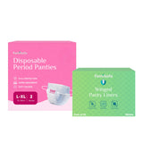 Disposable Period Panties (Pack of 2) & Winged Panty Liners (Pack of 20) – Leak-Proof, Travel-Friendly, & Ideal for Overnight Protection