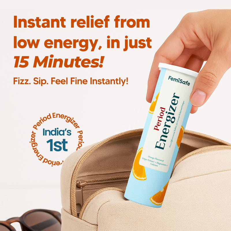 FemiSafe Period Energizer -Effervescent Tablets for Period Cramp Relief and Fatigue (15 Tablets)