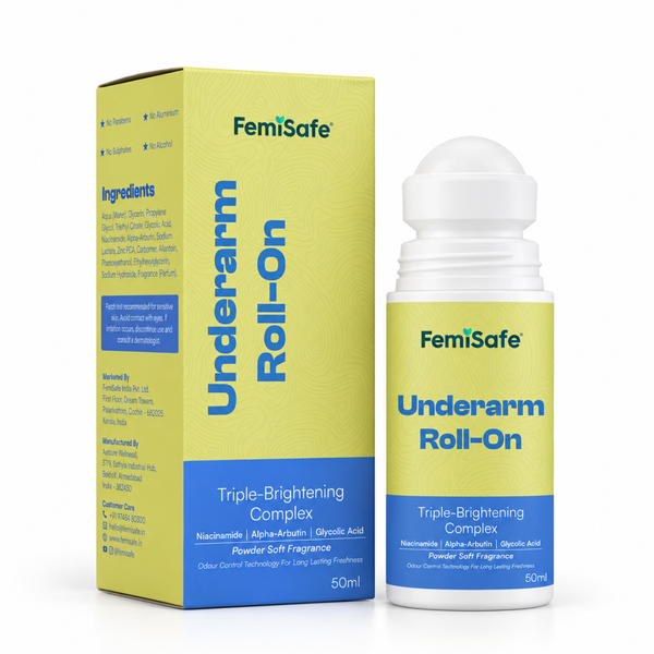FemiSafe Underarm Roll-On with Alpha Arbutin & Niacinamide | Odour Control & Brightening Care | Aluminum-Free | 50 ml