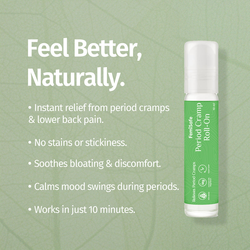 FemiSafe Period Cramp Relief Roll-On | Instant Pain Relief for Cramps & Back Pain | 100% Natural Oils | Non-Sticky, Quick Absorbing | Travel-Friendly | 10ml