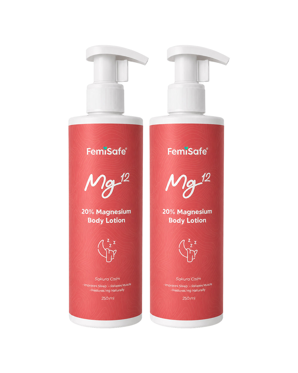 Pack of two FemiSafe Magnesium Sleep Body Lotion bottles
