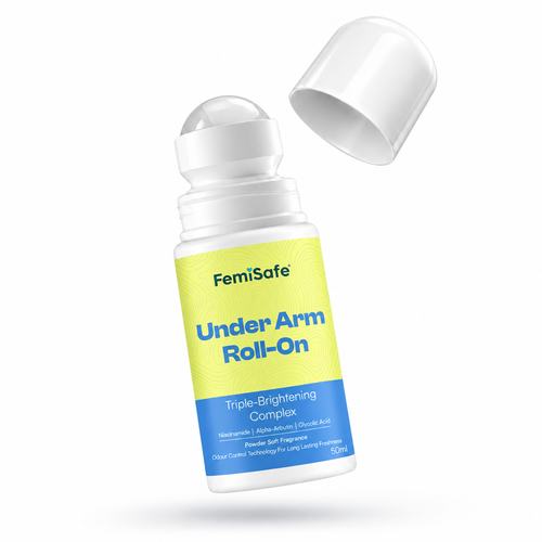 FemiSafe Underarm Roll-On with Alpha Arbutin & Niacinamide | Odour Control & Brightening Care | Aluminum-Free | 50 ml